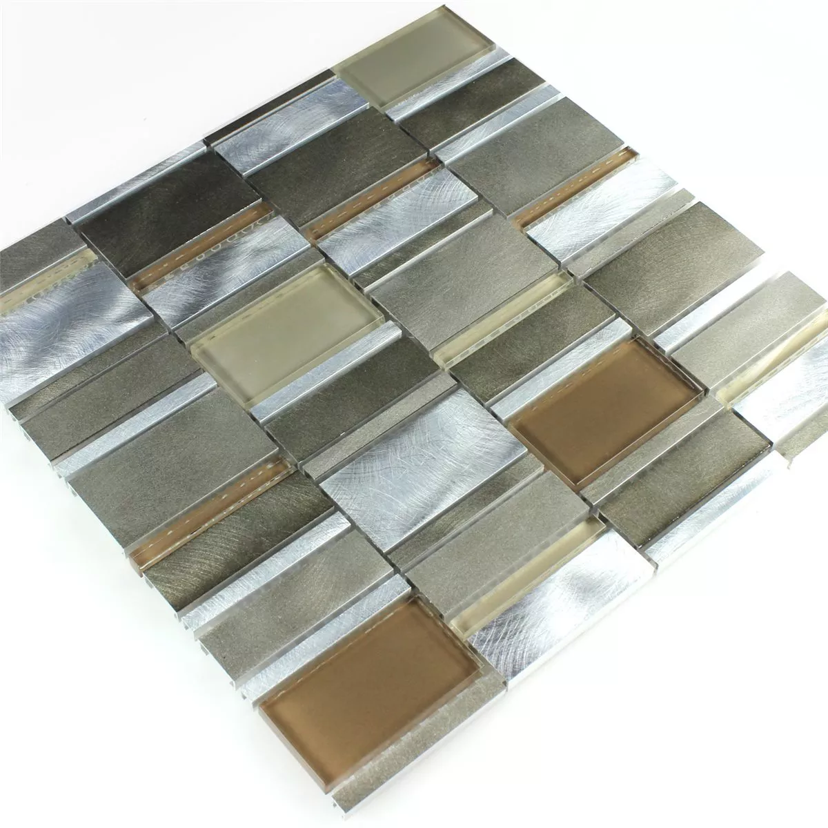 Aluminium Alu Glas Mosaik Fliese Braun Beige Tm M