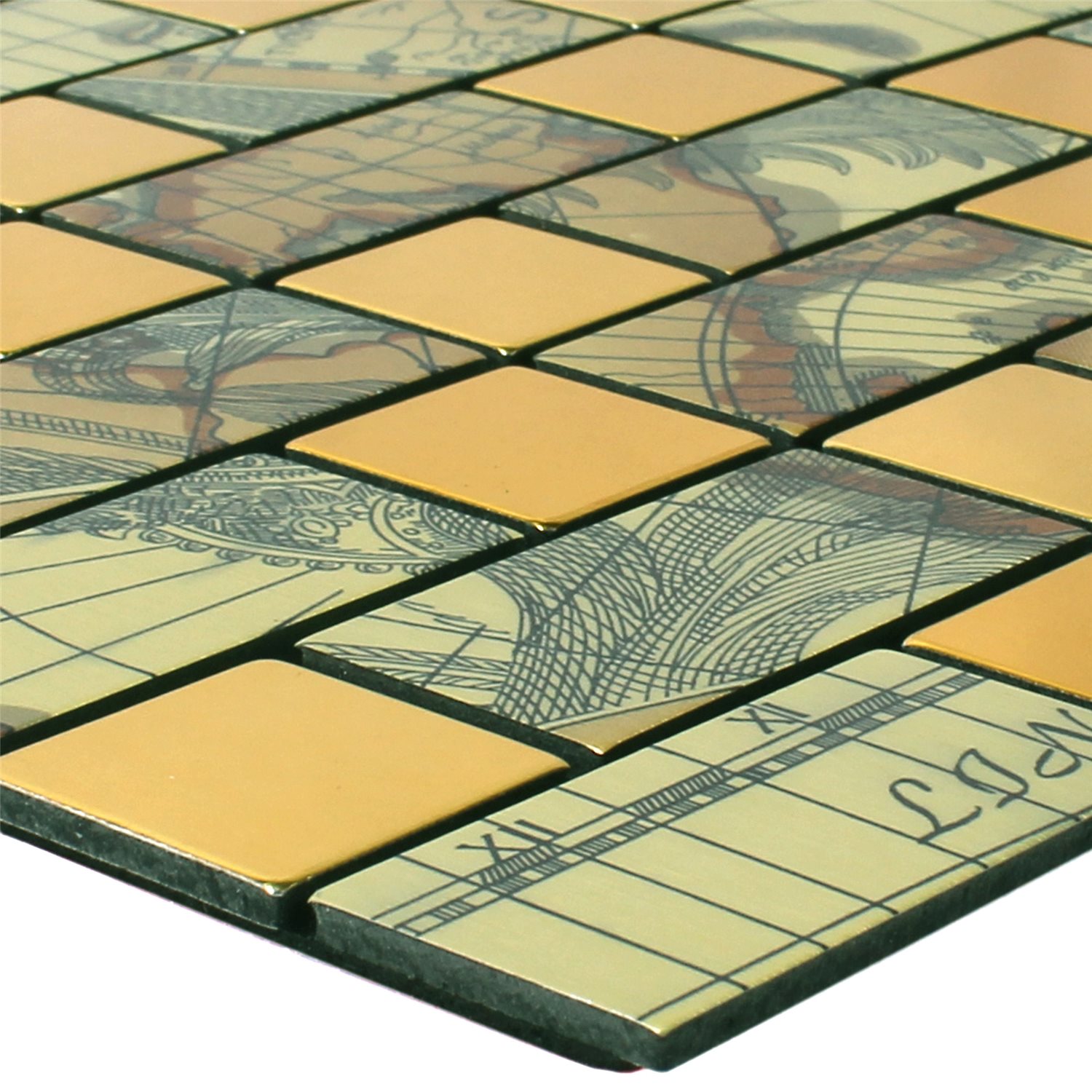 Mosaikfliesen Metall Selbstklebend Pinta Weltkarte Gold Rechteck