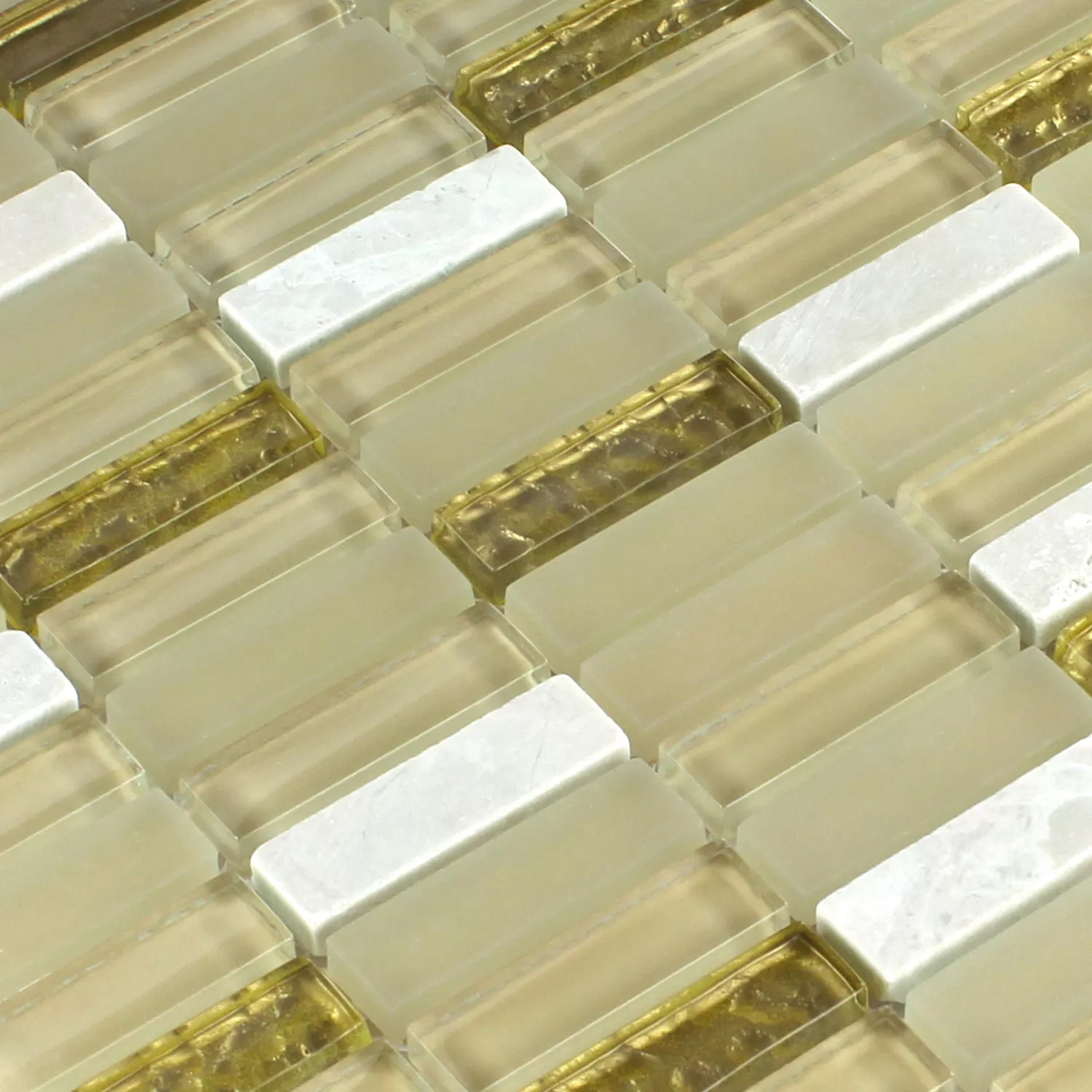 Mosaikfliesen Glas Marmor Weiß Gold Mix