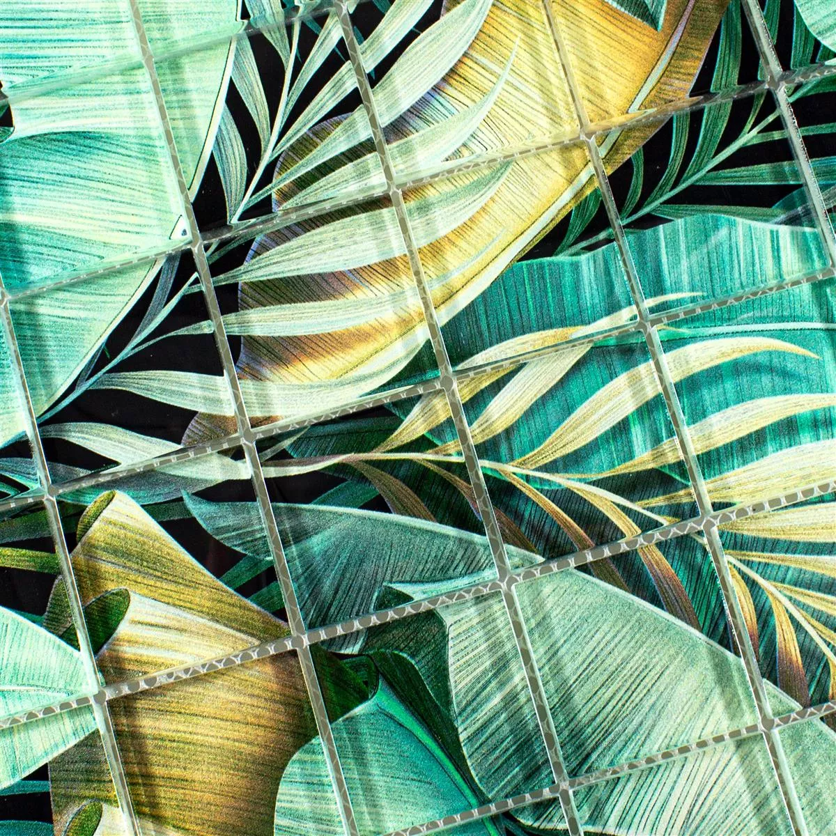 Muster von Glasmosaik Fliesen Pittsburg Blumen Optik Grün Braun