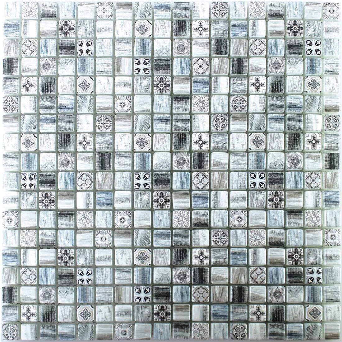 Muster von Glasmosaik Holzoptik Fliesen Vision Grau Blau