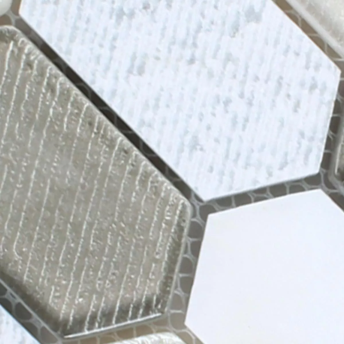 Muster von Mosaikfliesen Februata Hexagon Weiss Beige Grau