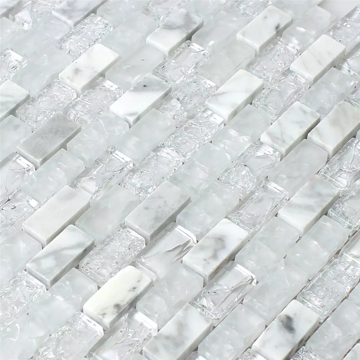 Muster von Mosaikfliesen Glas Naturstein Gebrochen Weiss Effekt Brick