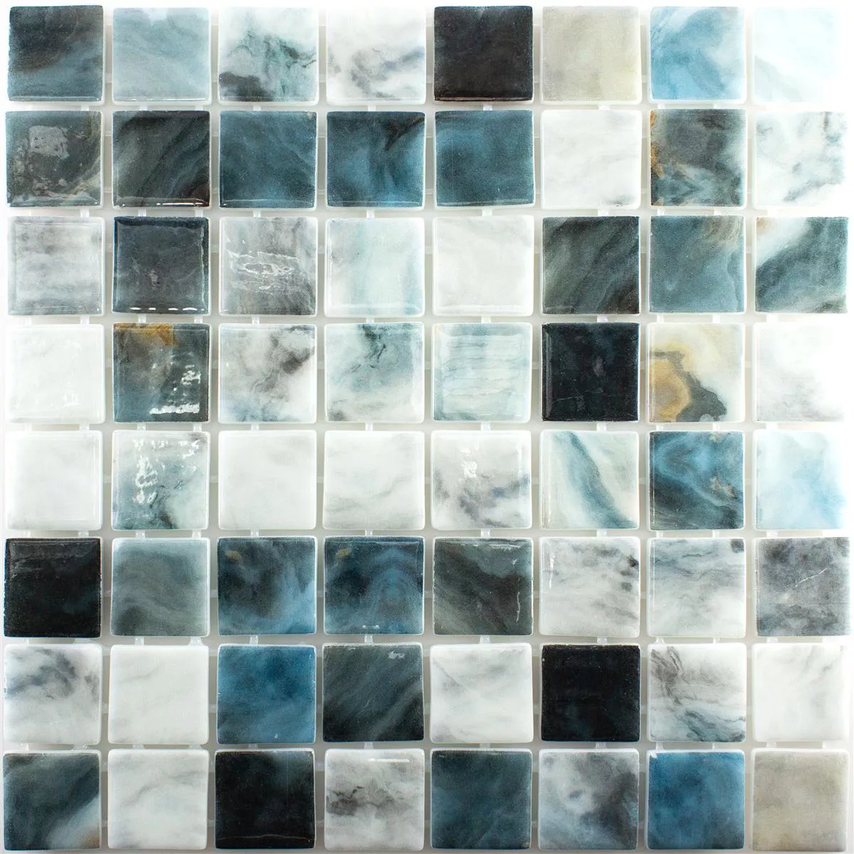 Glas Schwimmbad Mosaik Baltic Blau Grau 38x38mm