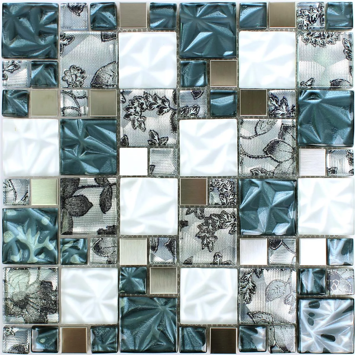 Muster von Glas Metall Edelstahl Mosaikfliesen Zadar Grau Blau