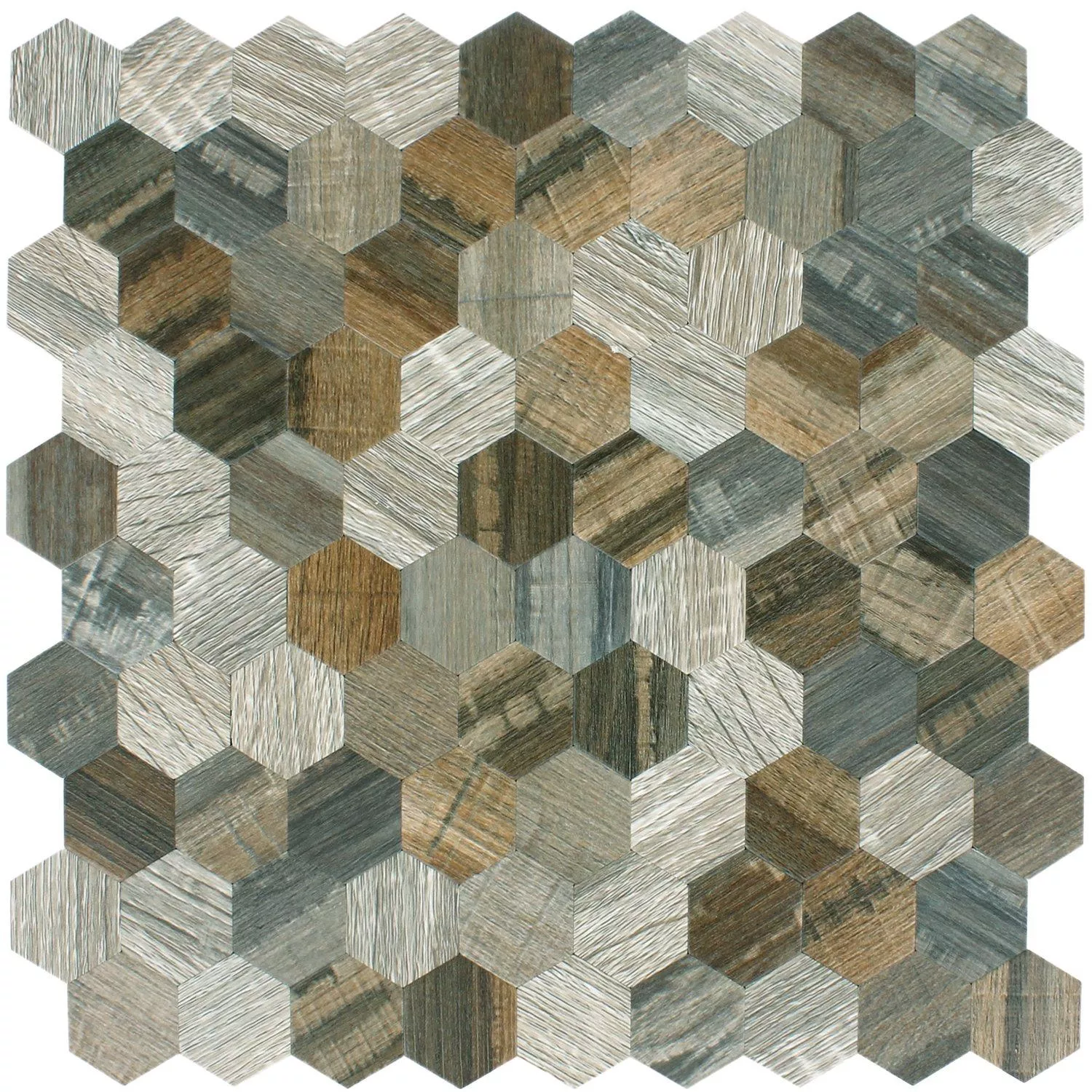 Muster von Mosaikfliesen Holzoptik Metall Hexagon Selbstklebend Morelia