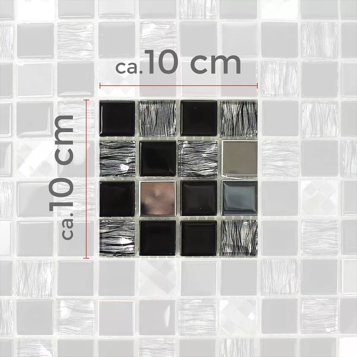 Muster von Glas Edelstahl Mosaik Amasya Selbstklebend Schwarz Silber
