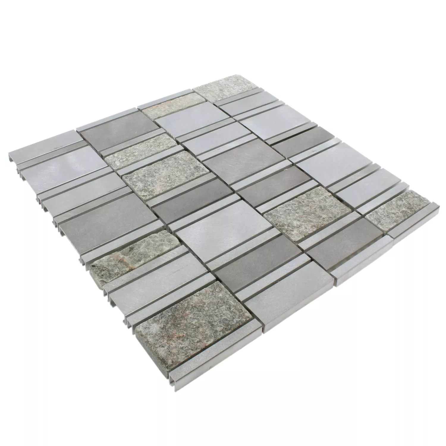 Muster von Mosaikfliesen Naturstein Aluminium Avanti Grau