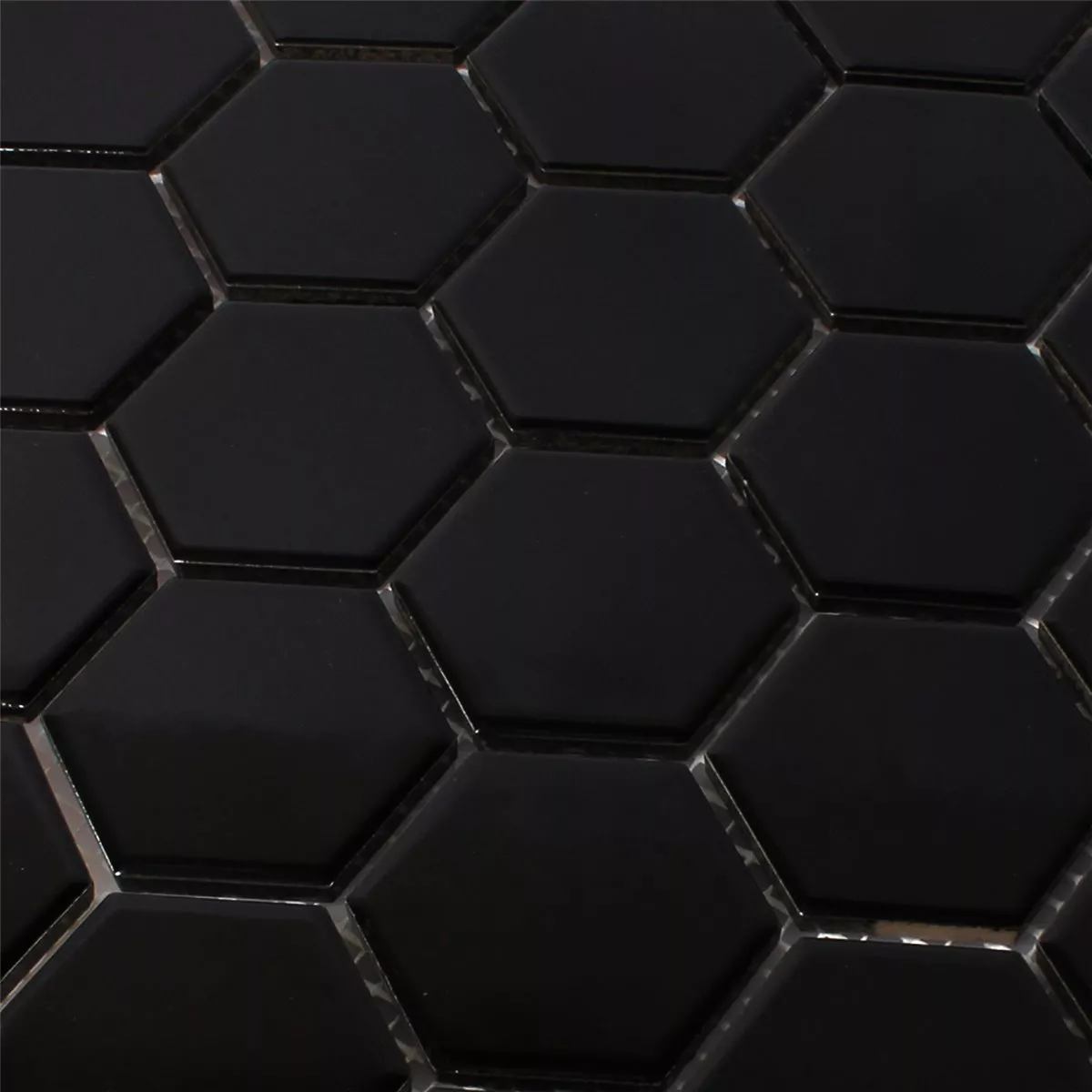 Mosaikfliesen Keramik Hexagon Schwarz Glänzend H51