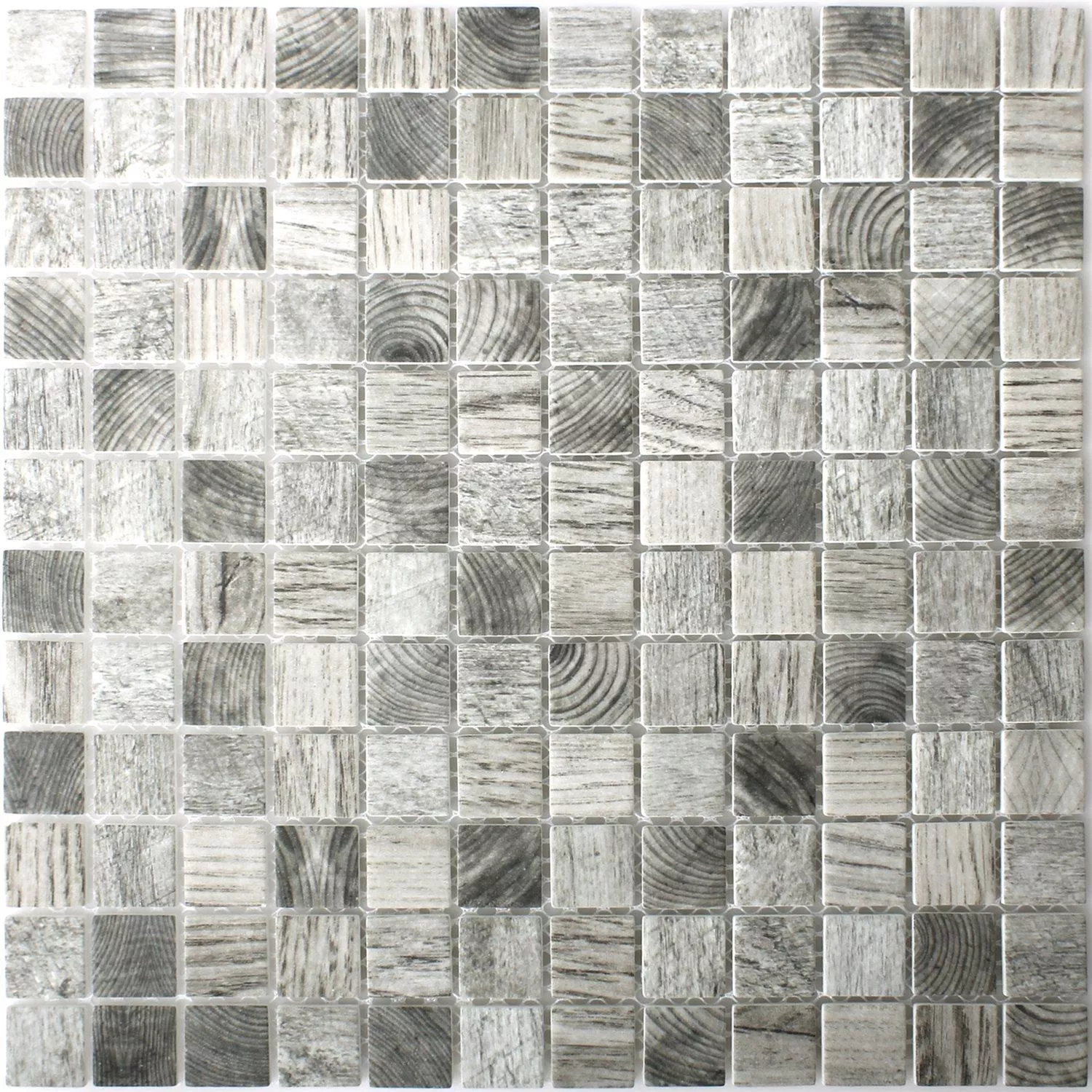 Muster von Mosaikfliesen Glas Valetta Holzstruktur Grau Beige