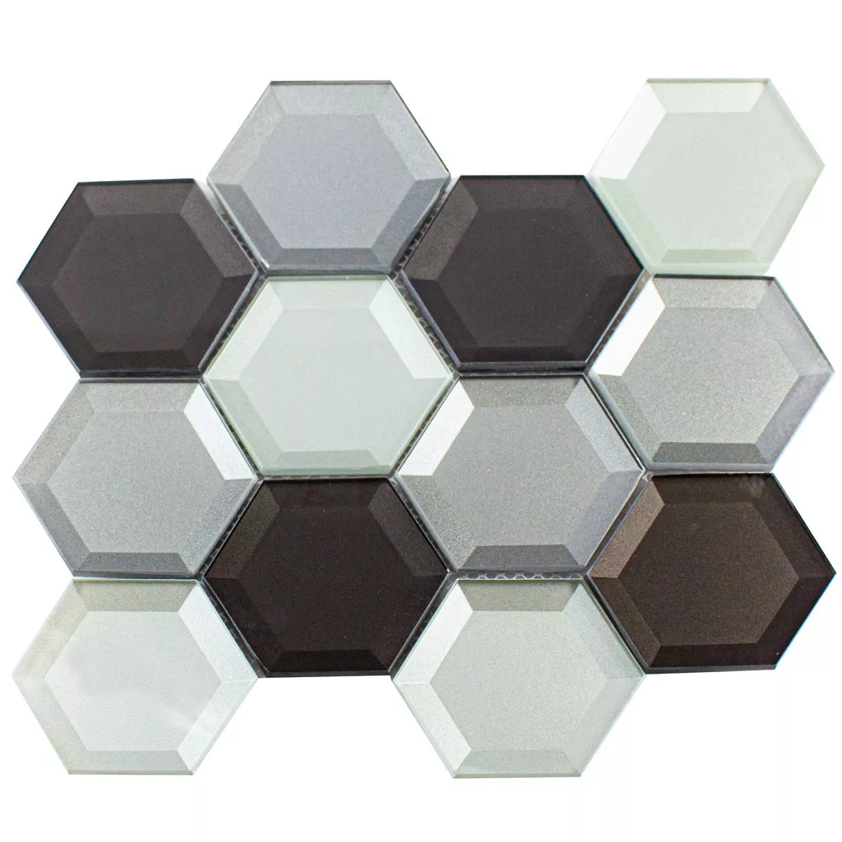 Glasmosaik Melfort Hexagon Braun Silber Türkis