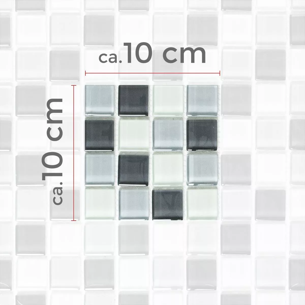 Muster von Glasmosaik Fliesen Alpha Grau Weiß Quadrat 
