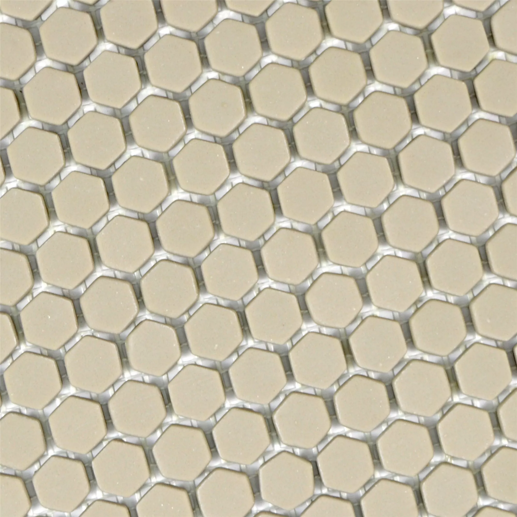 Muster von Glasmosaik Fliesen Kassandra Hexagon Cream Matt