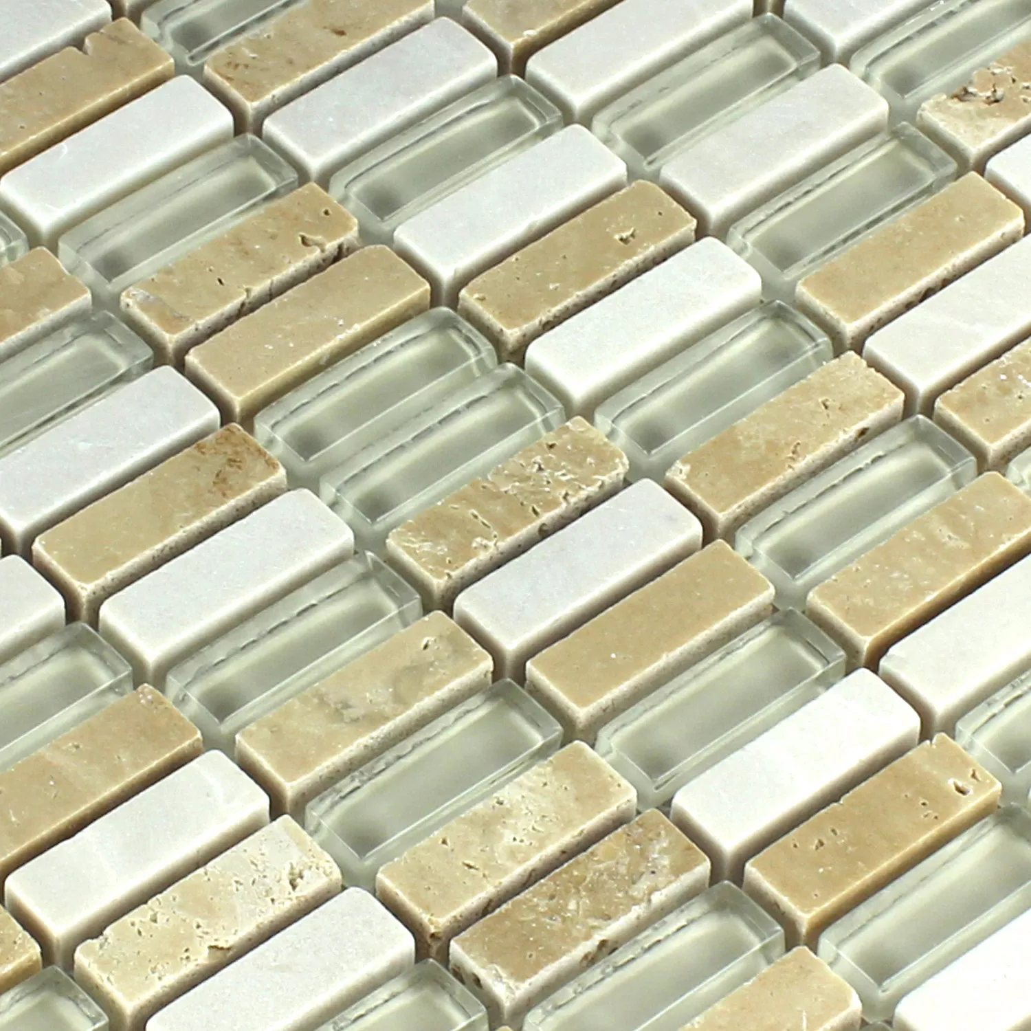 Mosaikfliesen Glas Marmor Beige Mix 10x30x8mm
