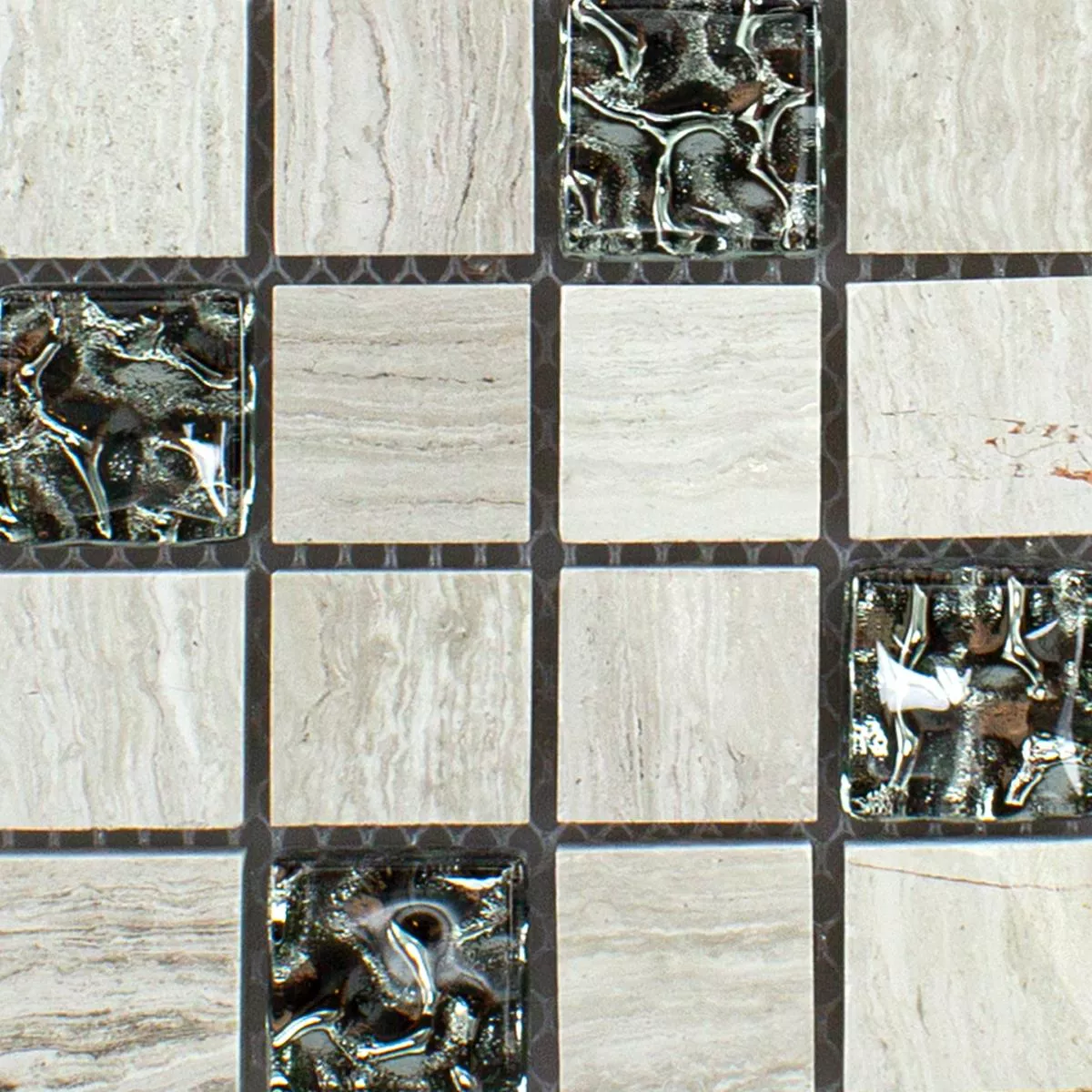 Muster von Glas Naturstein Metall Mosaikfliese Fulda Grau Silber