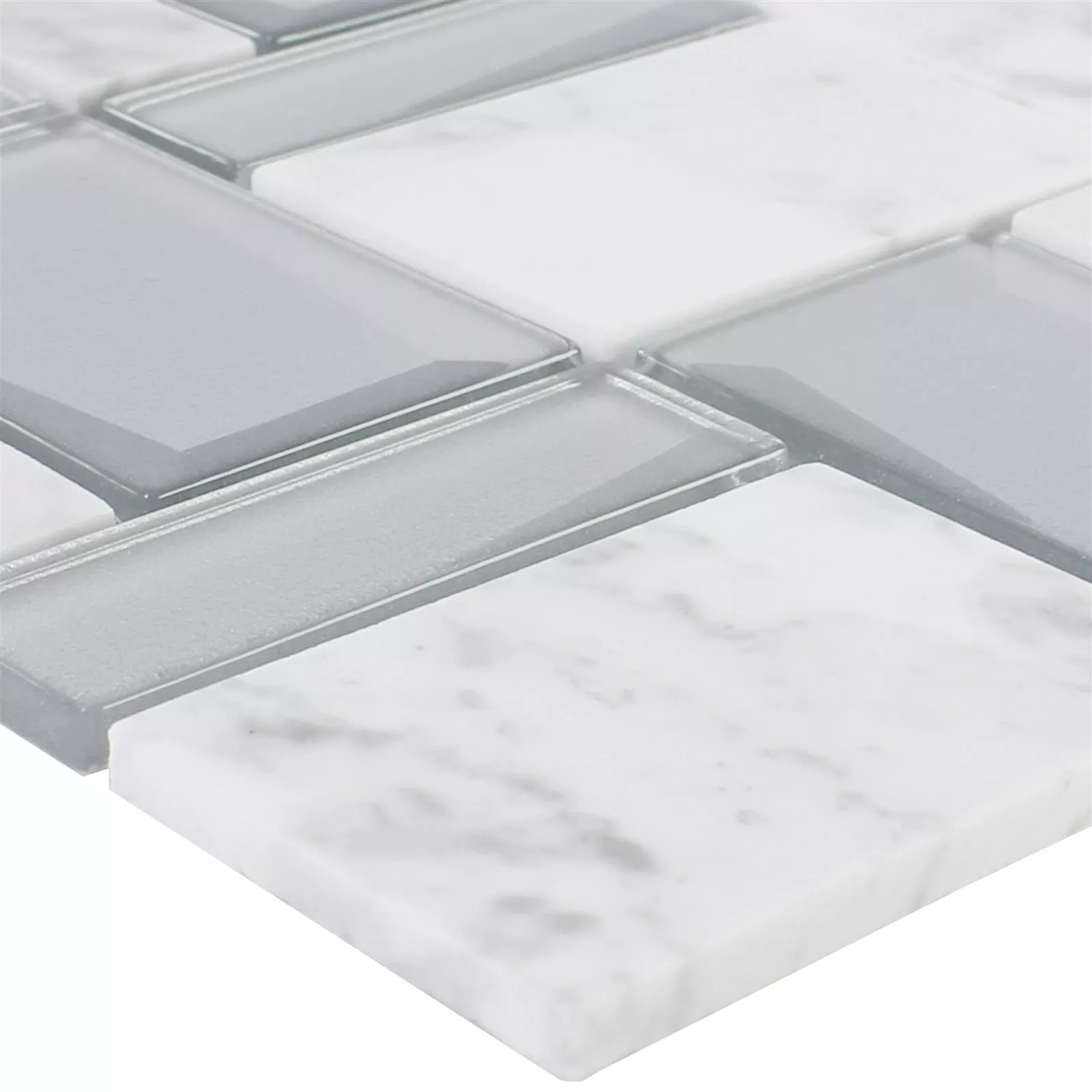Muster von Glas Natursteinmosaik Lapseki Weiß Silber