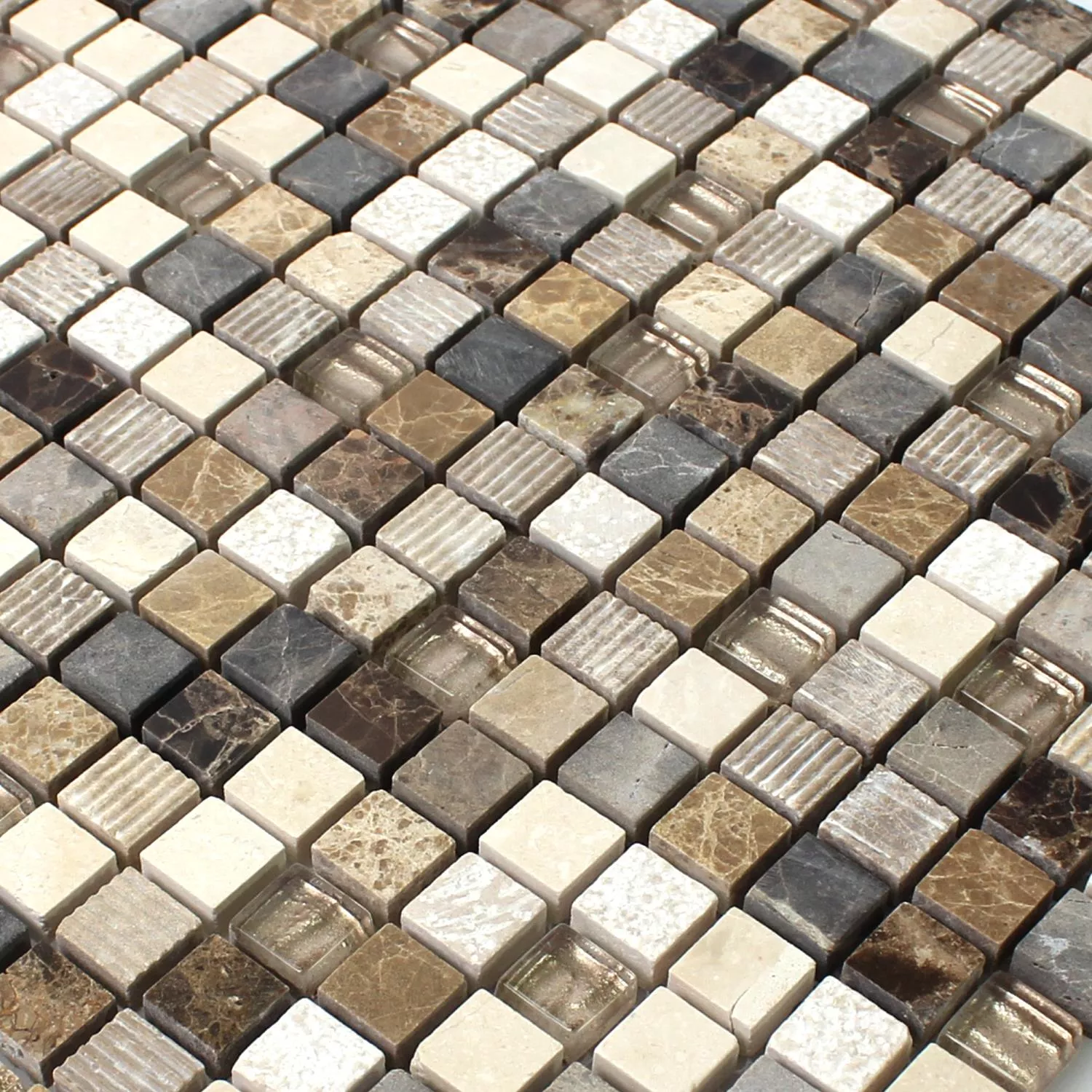 Muster von Mosaikfliesen Glas Naturstein Sonara Caramel Mix