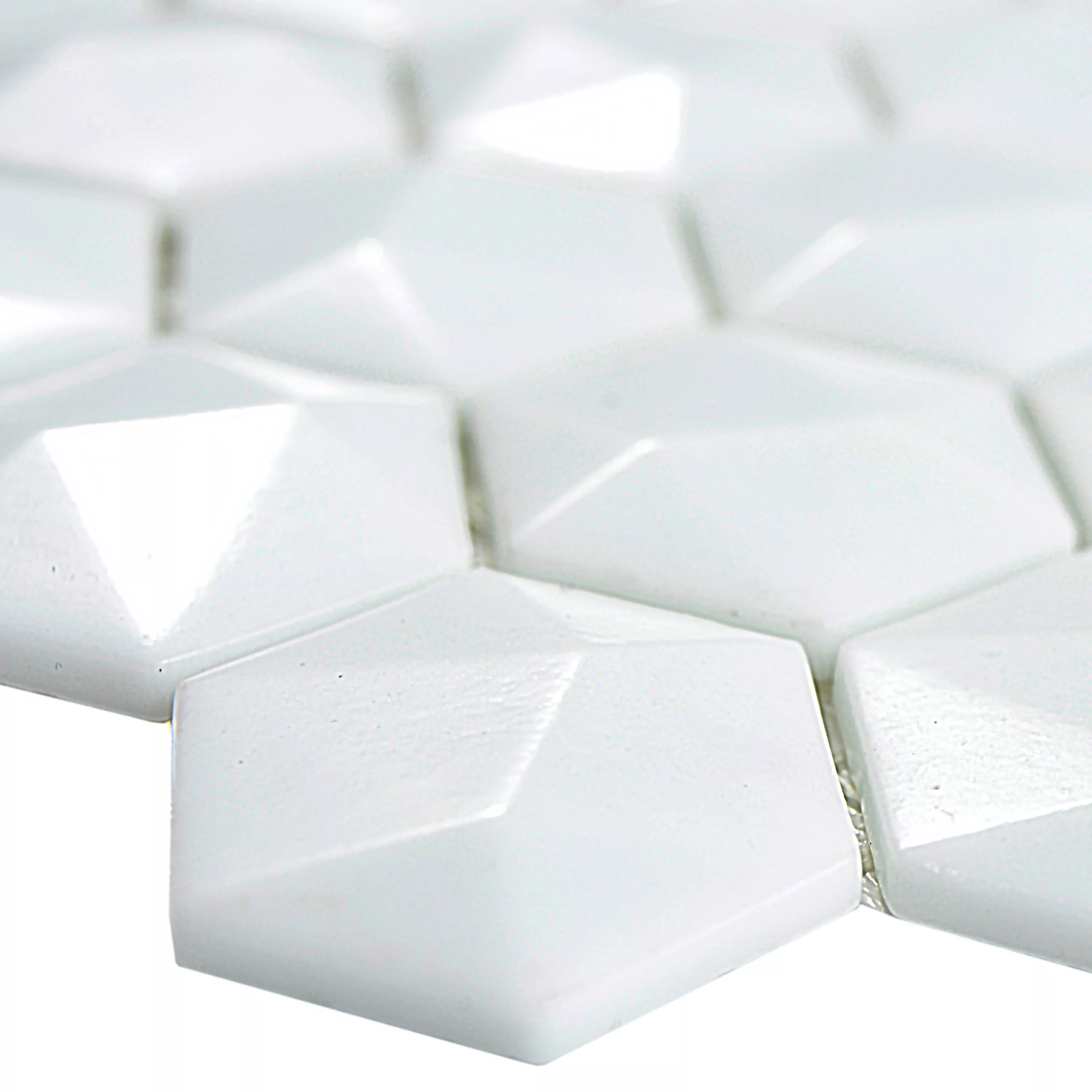 Glasmosaik Fliesen Benevento Hexagon 3D Weiß