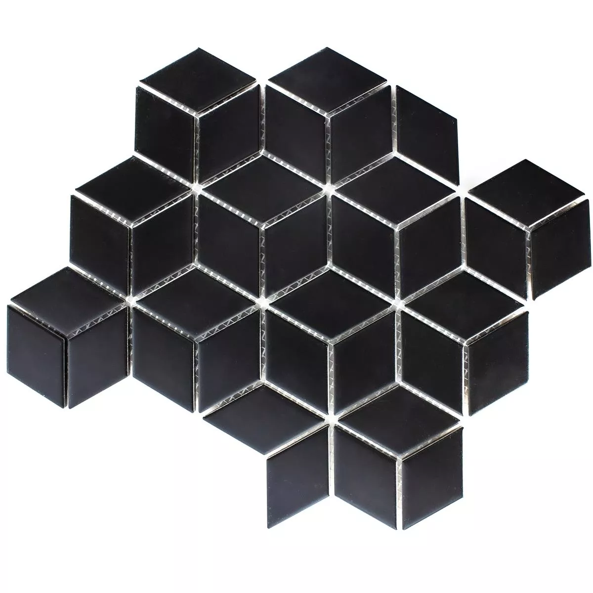 Muster von Keramik Mosaikfliesen Cavalier 3D Würfel Matt Schwarz