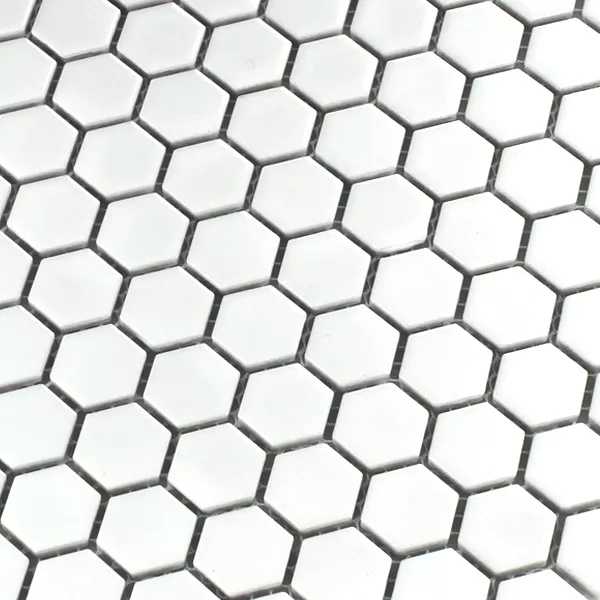 Mosaikfliesen Keramik Hexagon Weiss Glänzend H23