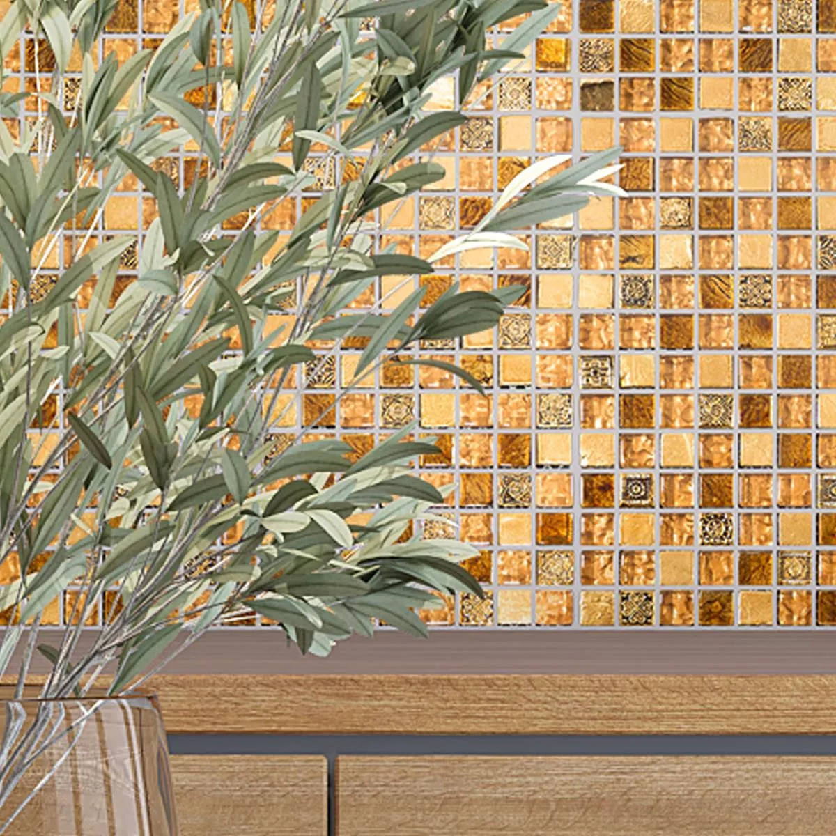 Muster von Glas Marmor Mosaikfliesen Majestic Beige Gold