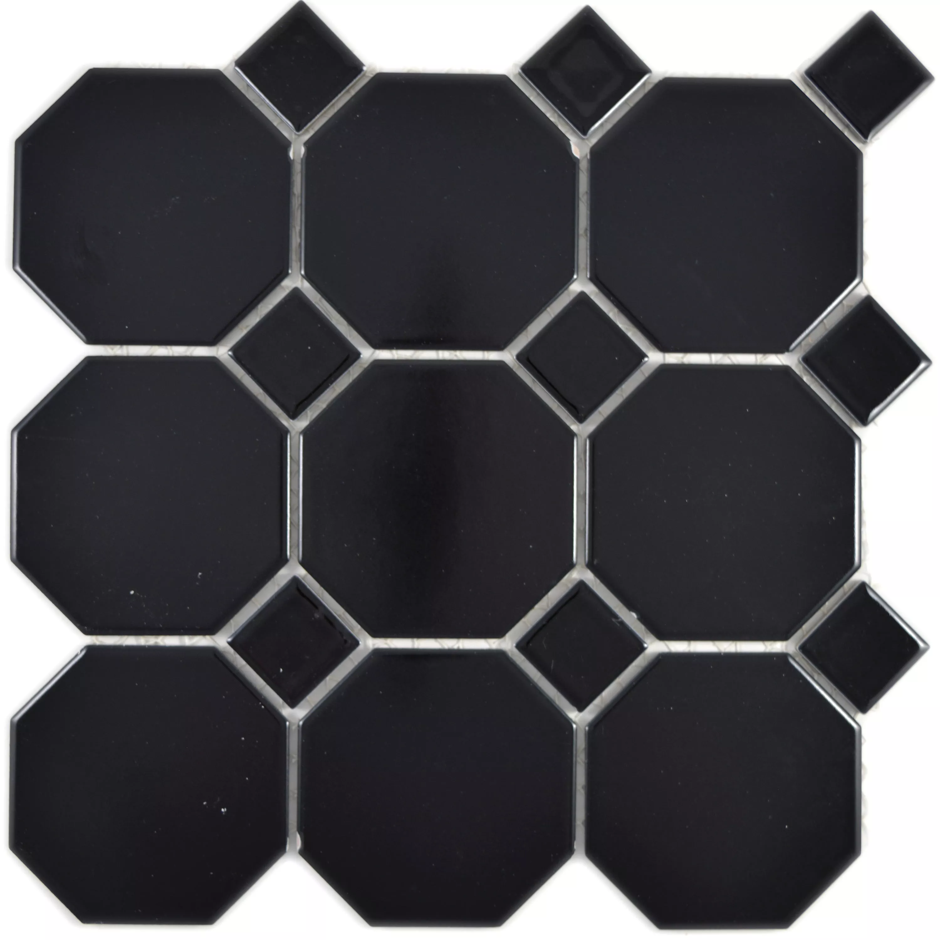Muster von Keramik Mosaikfliesen Octagon Fürstenberg Schwarz