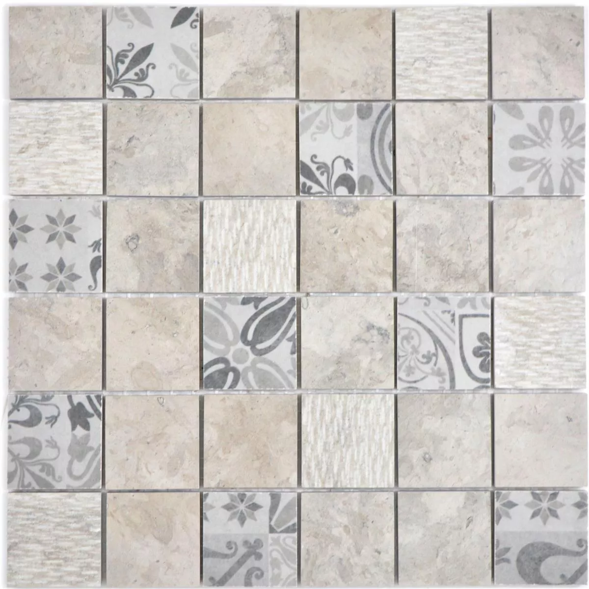 Muster von Keramik Mosaikfliesen Mythos Quadrat Grau Beige