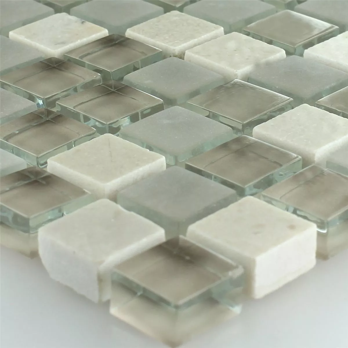 Mosaikfliesen Glas Marmor Barbuda Creme 15x15x8mm