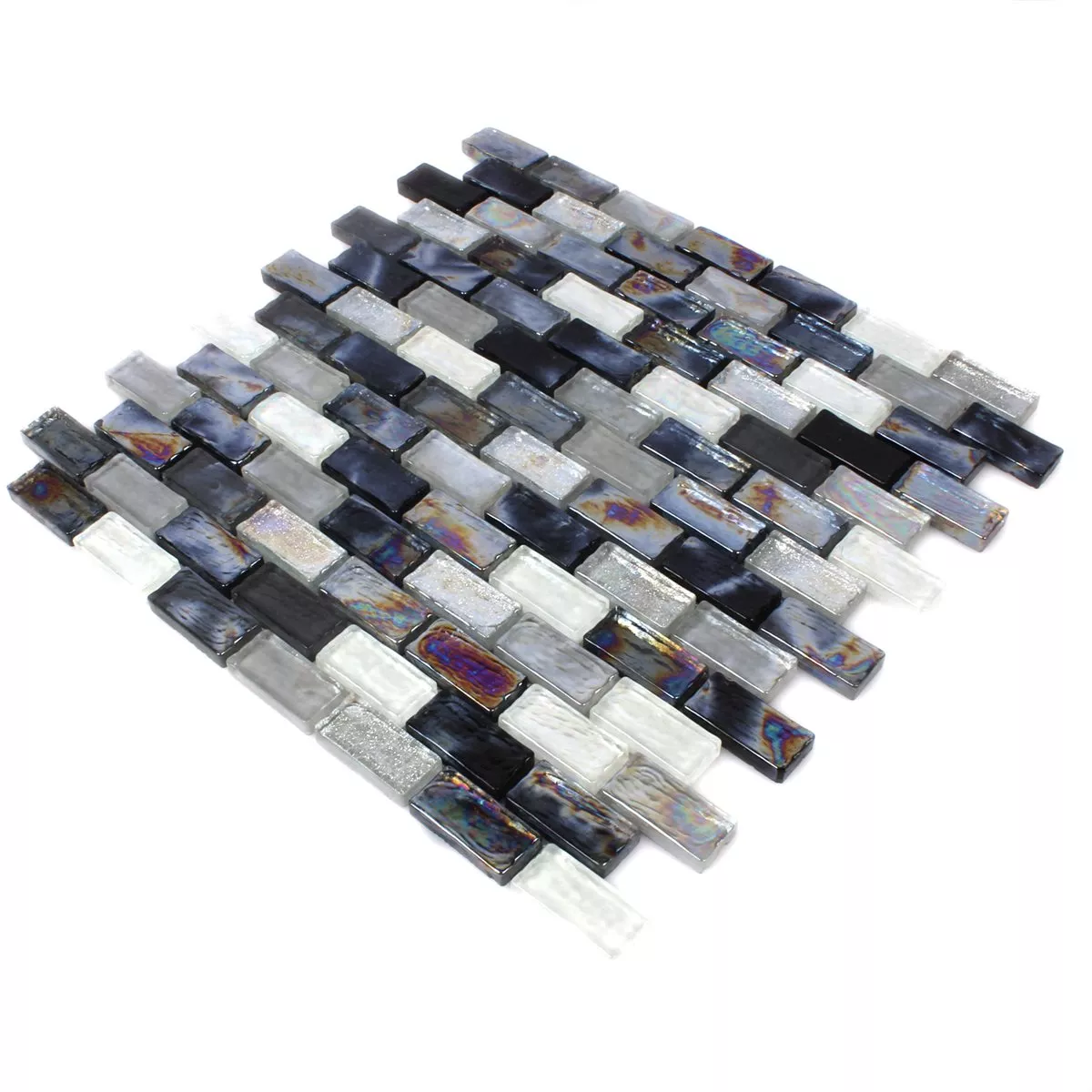 Muster von Mosaikfliesen Glas Effekt Petrol Black Mix 