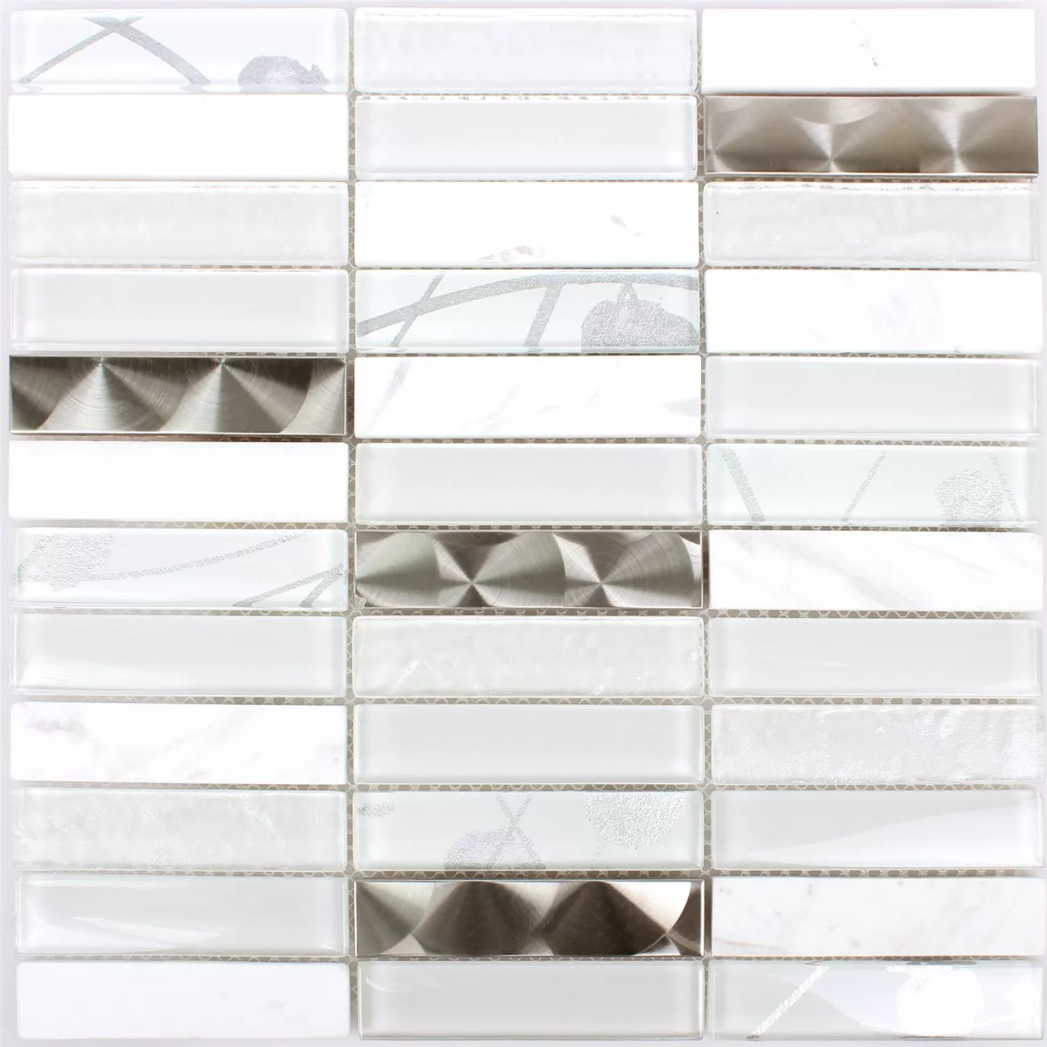 Muster von Mosaikfliesen Musical Glas Stein Stahl Mix Weiss