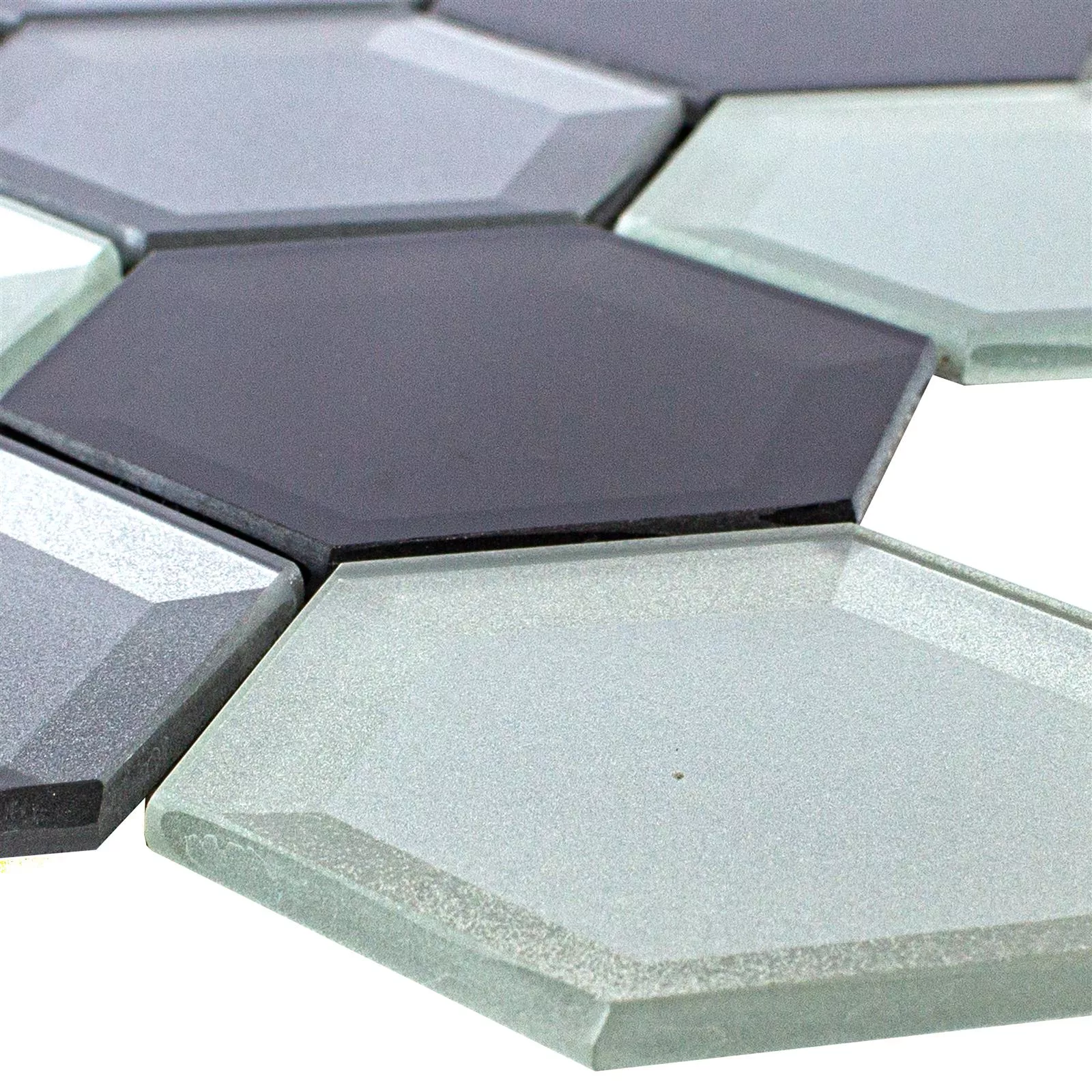 Muster von Glasmosaik Melfort Hexagon Braun Silber Türkis