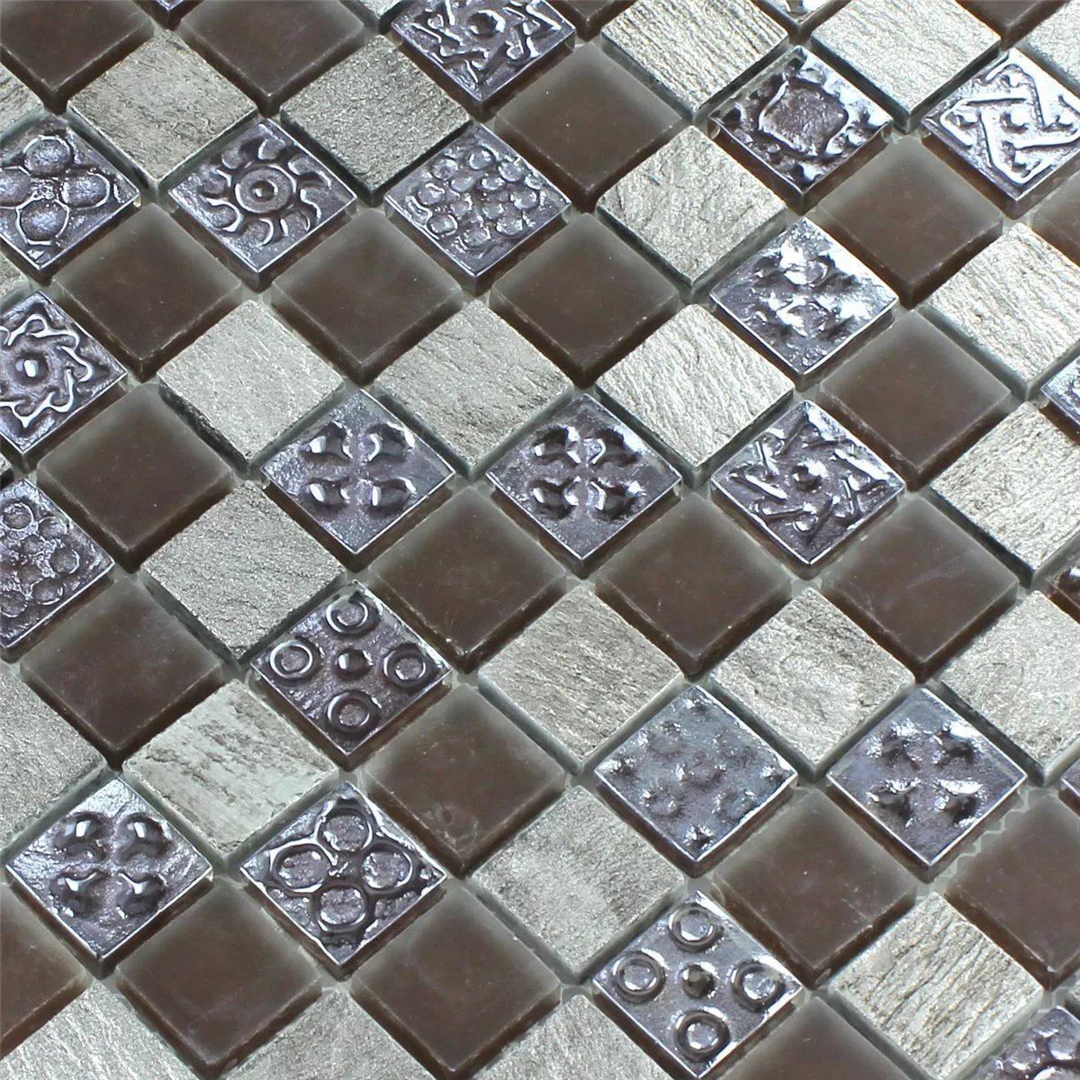 Mosaikfliesen Kalkstein Glas Grau Braun 23x23x8mm