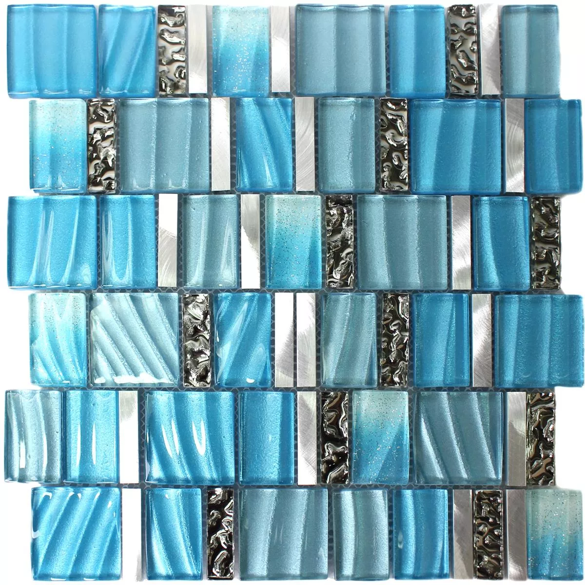 Mosaikfliesen Glas Aluminium Blau Silber Mix