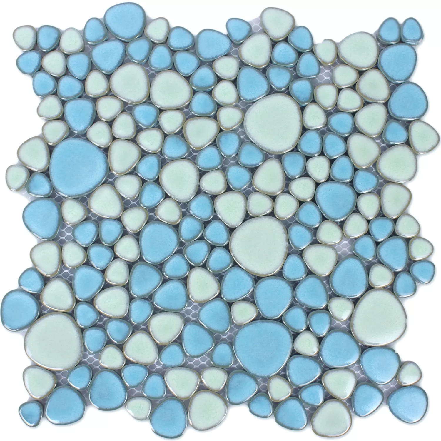 Muster von Mosaikfliesen Keramik Flusskiesel Optik Türkis
