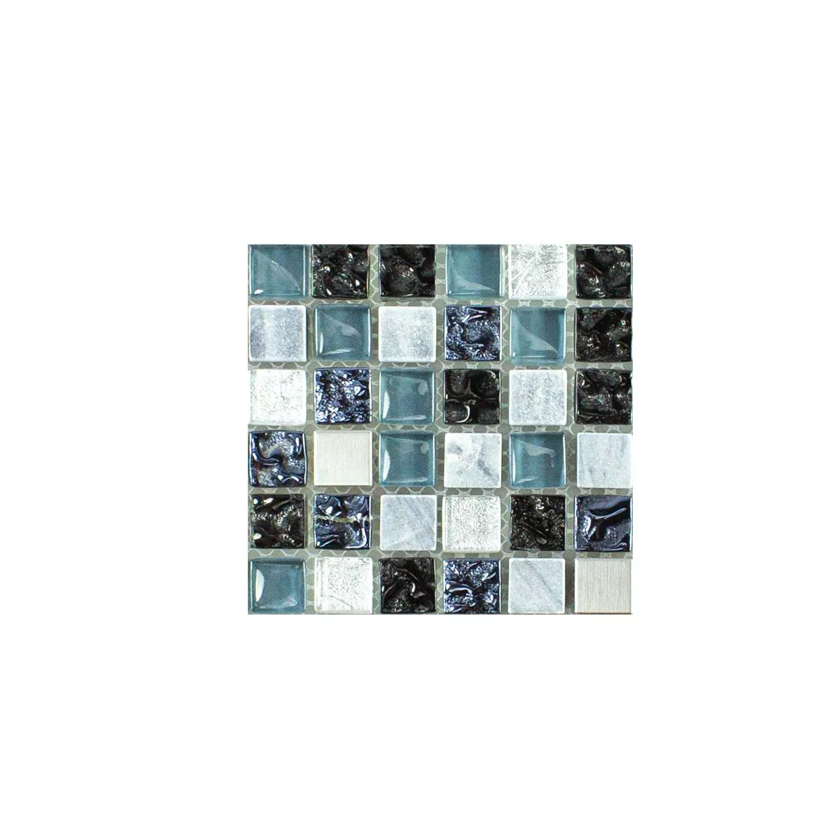 Muster von Glas Naturstein Edelstahl Mosaik Dysart Grau Blau Silber