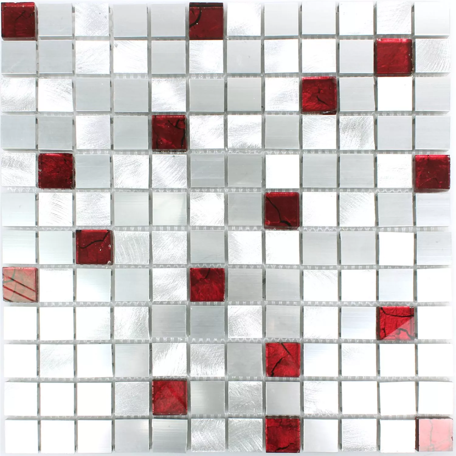 Muster von Mosaikfliesen Aluminium Glas Maira Silber Rot