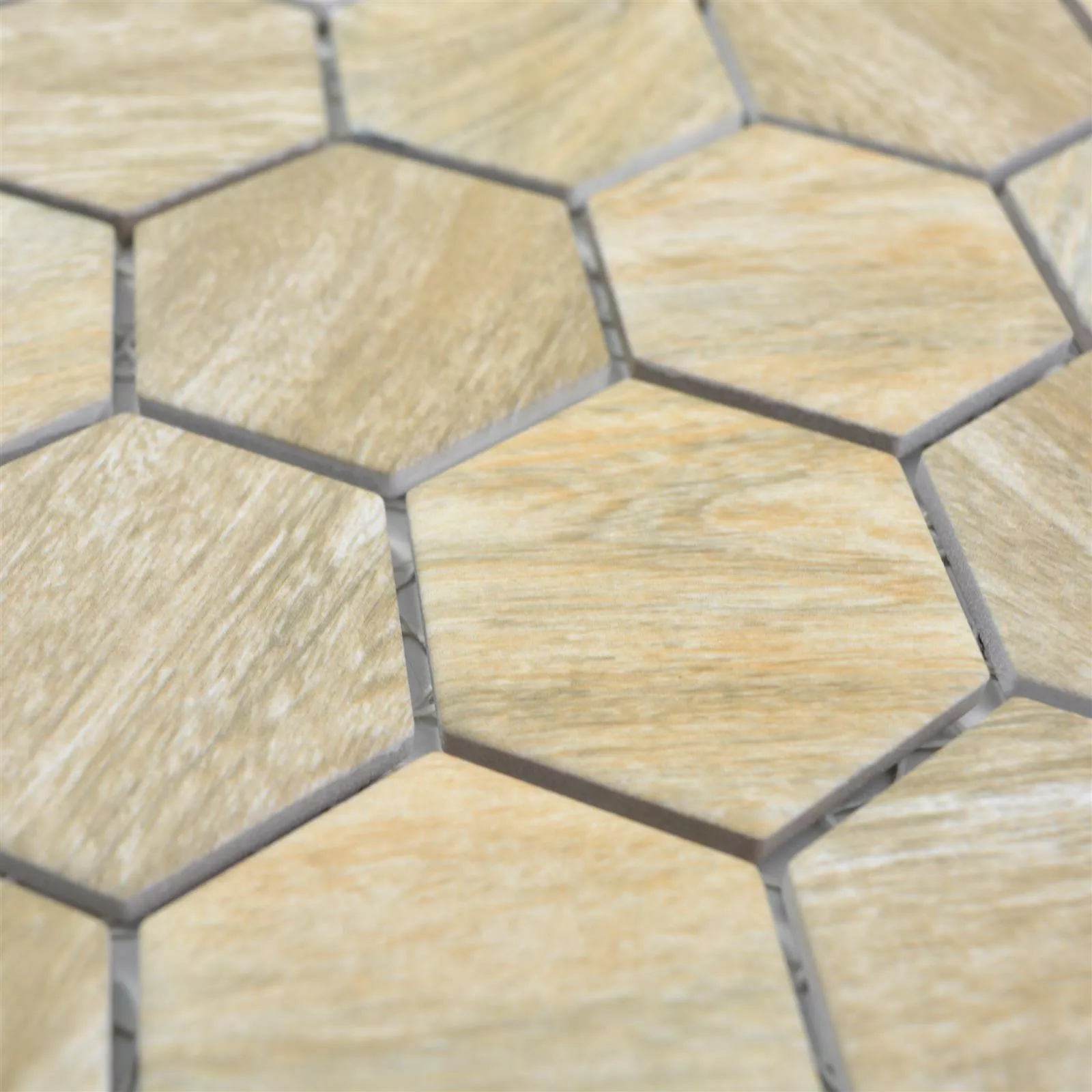 Muster von Keramikmosaik Duponti Hexagon Holzoptik Beige