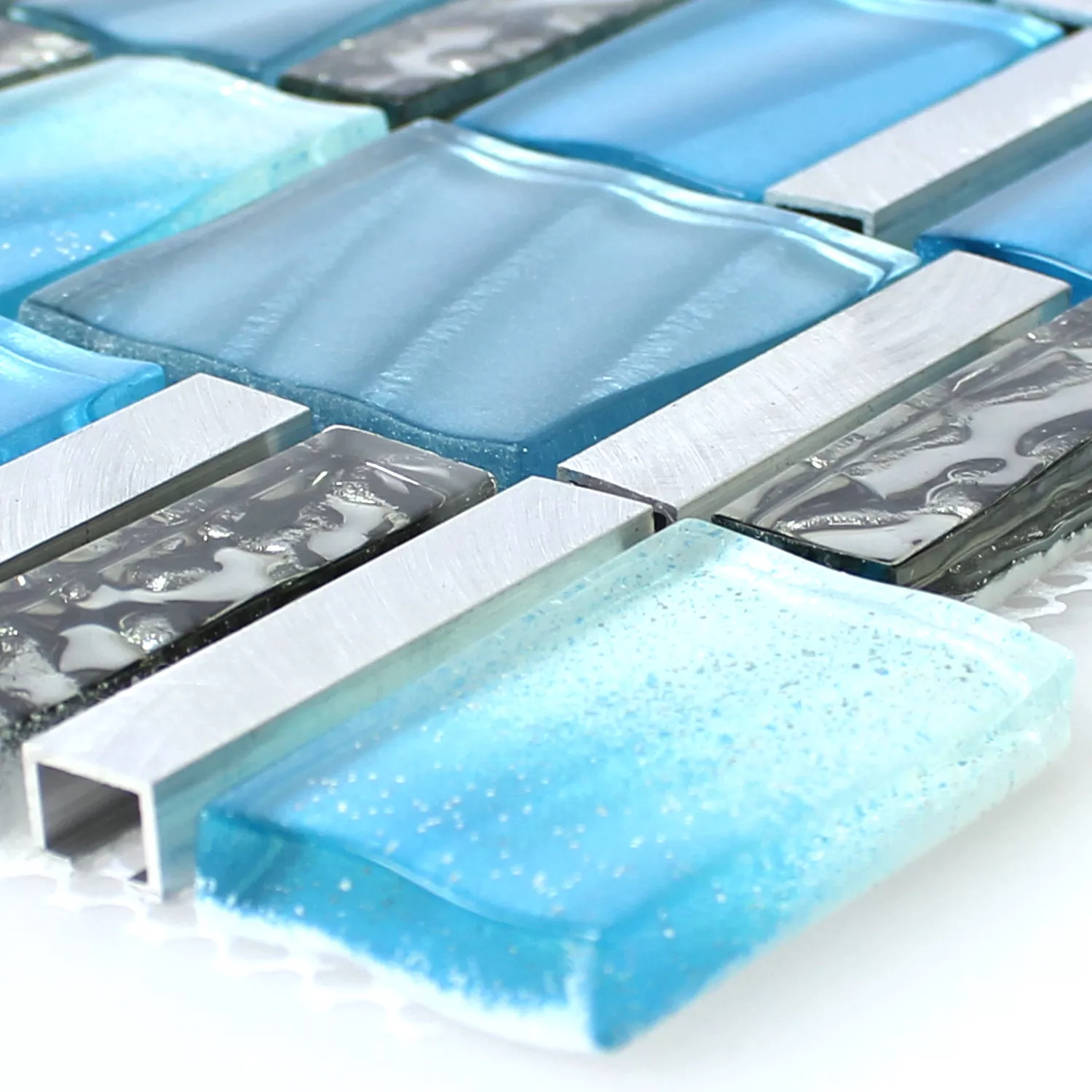 Muster Mosaikfliesen Glas Aluminium Blau Silber Mix