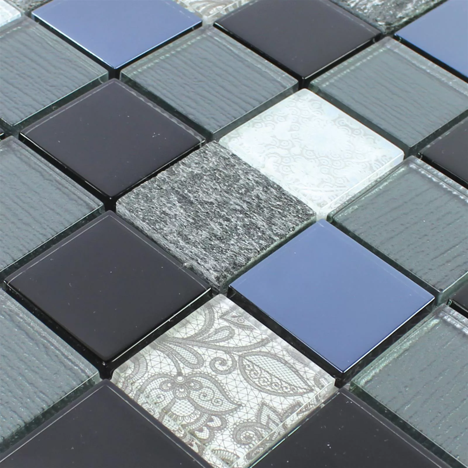 Glas Naturstein Mosaik Triopetra Schwarz Grau Weiß