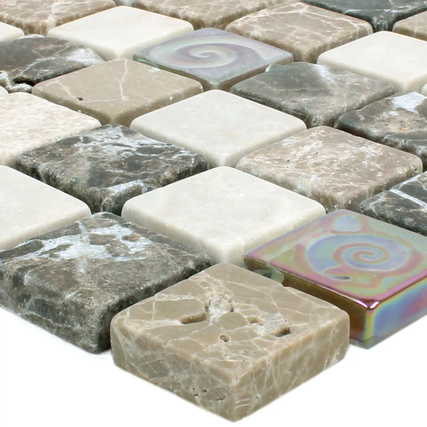 Mosaikfliesen Relief Marmor Java Glas Mix Beige
