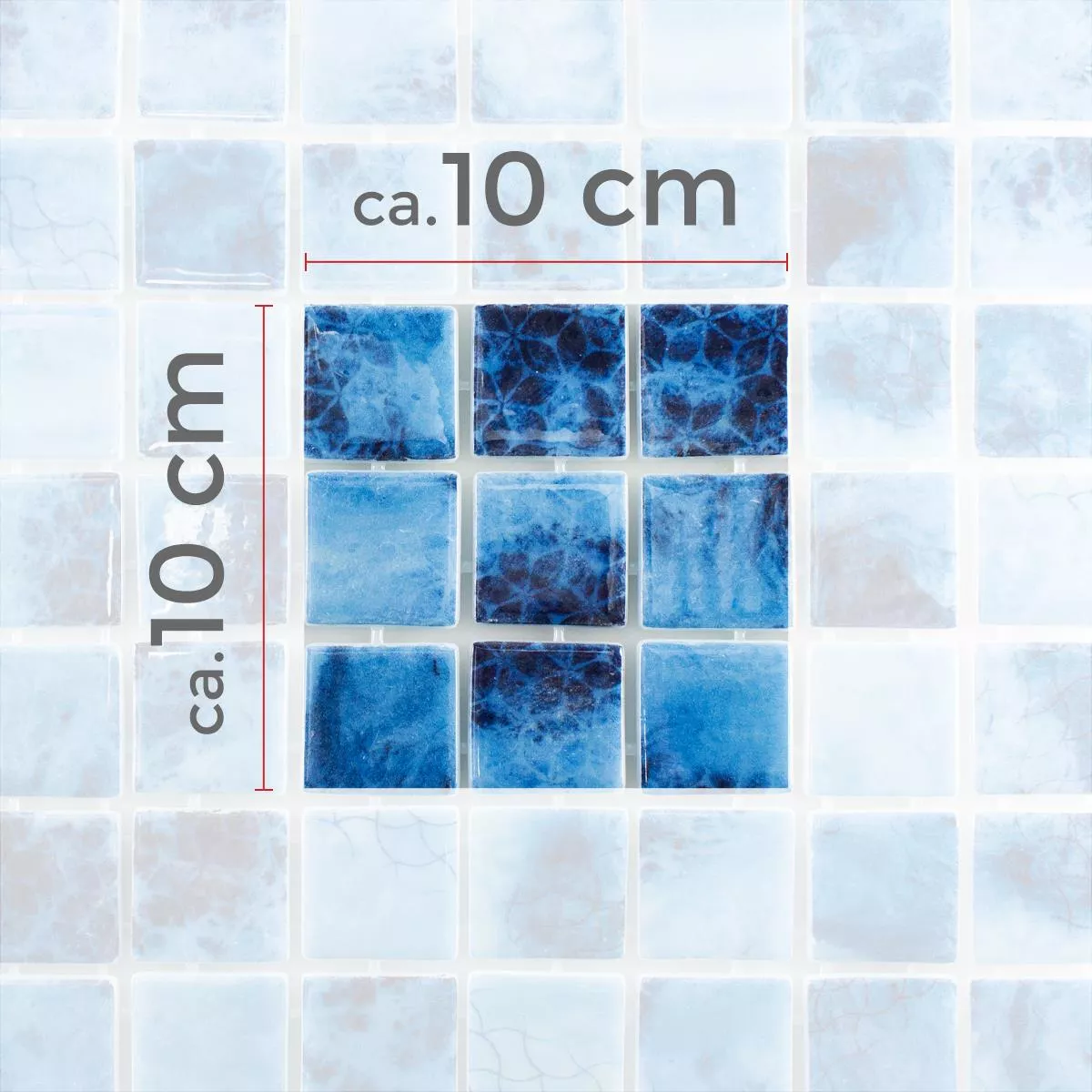 Muster von Glas Schwimmbad Mosaik Baltic Blau 38x38mm