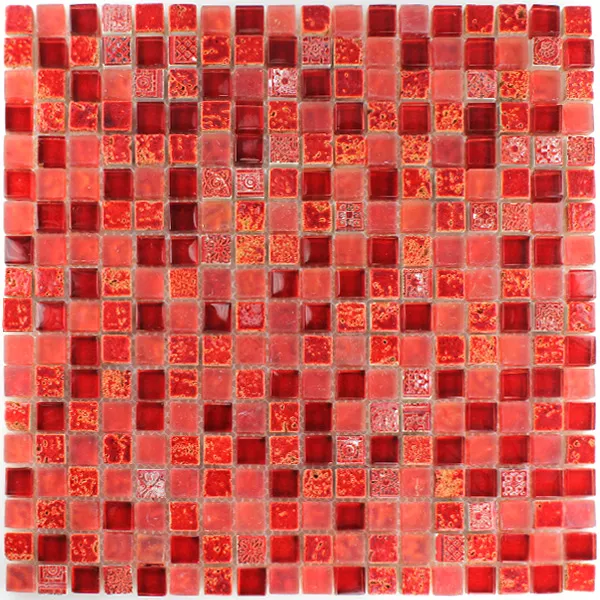 Muster von Mosaikfliesen Escimo Glas Naturstein Mix Rot