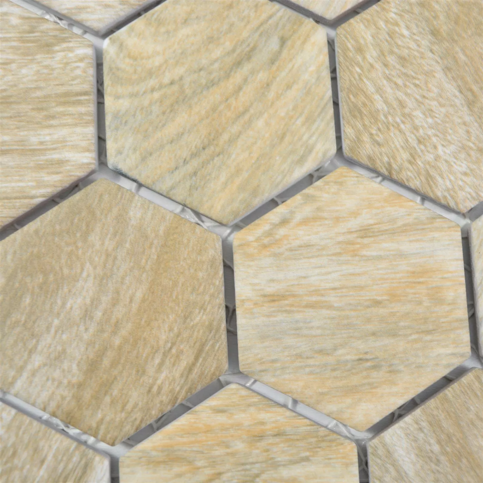 Muster von Keramikmosaik Duponti Hexagon Holzoptik Beige
