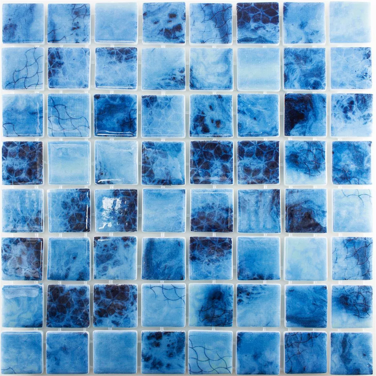 Glas Schwimmbad Mosaik Baltic Blau 38x38mm