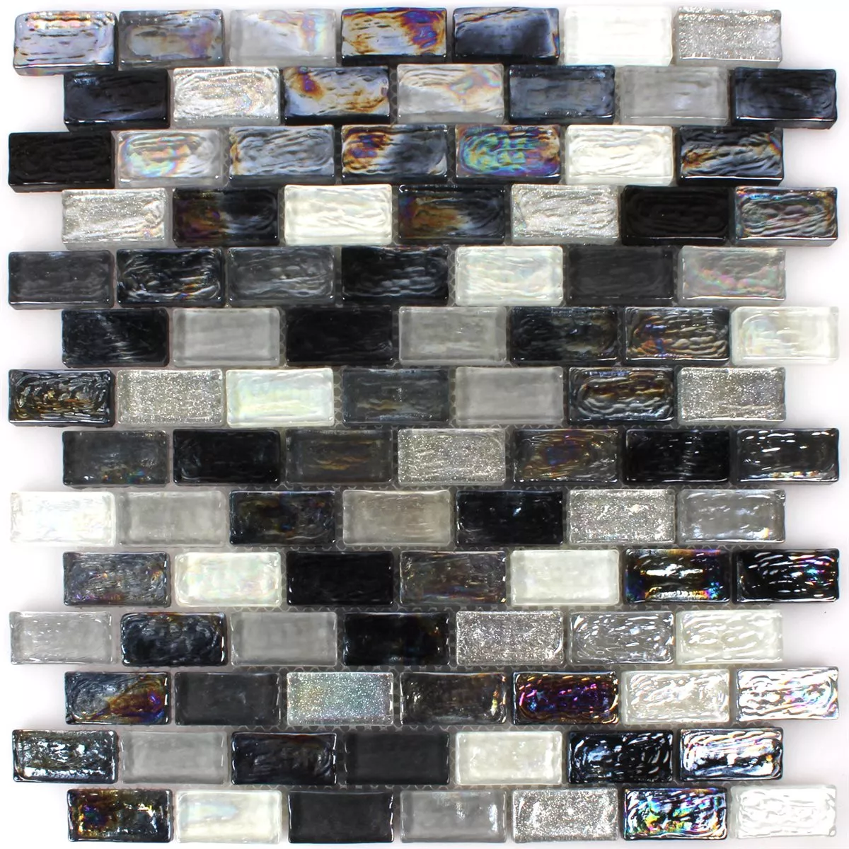Muster von Mosaikfliesen Glas Effekt Petrol Black Mix 