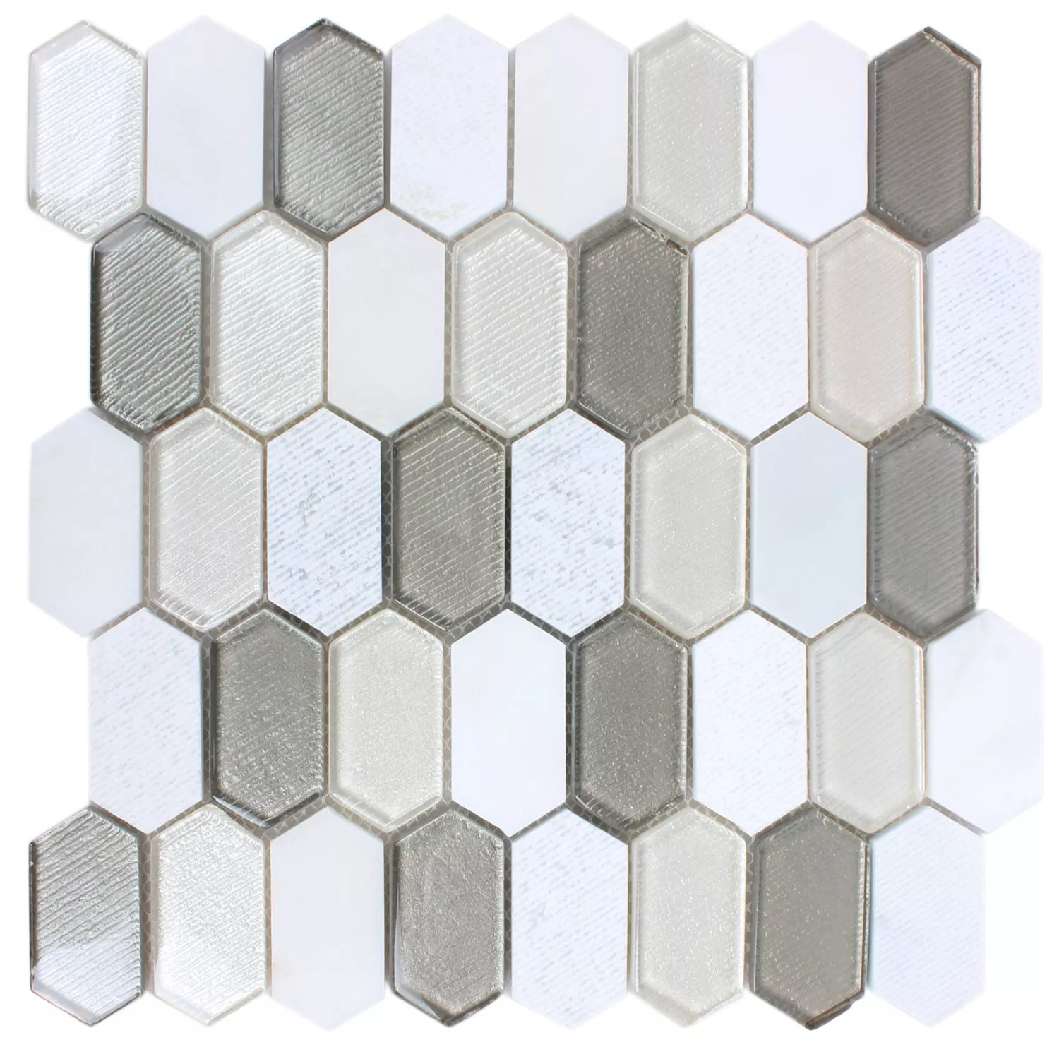 Mosaikfliesen Februata Hexagon Weiss Beige Grau
