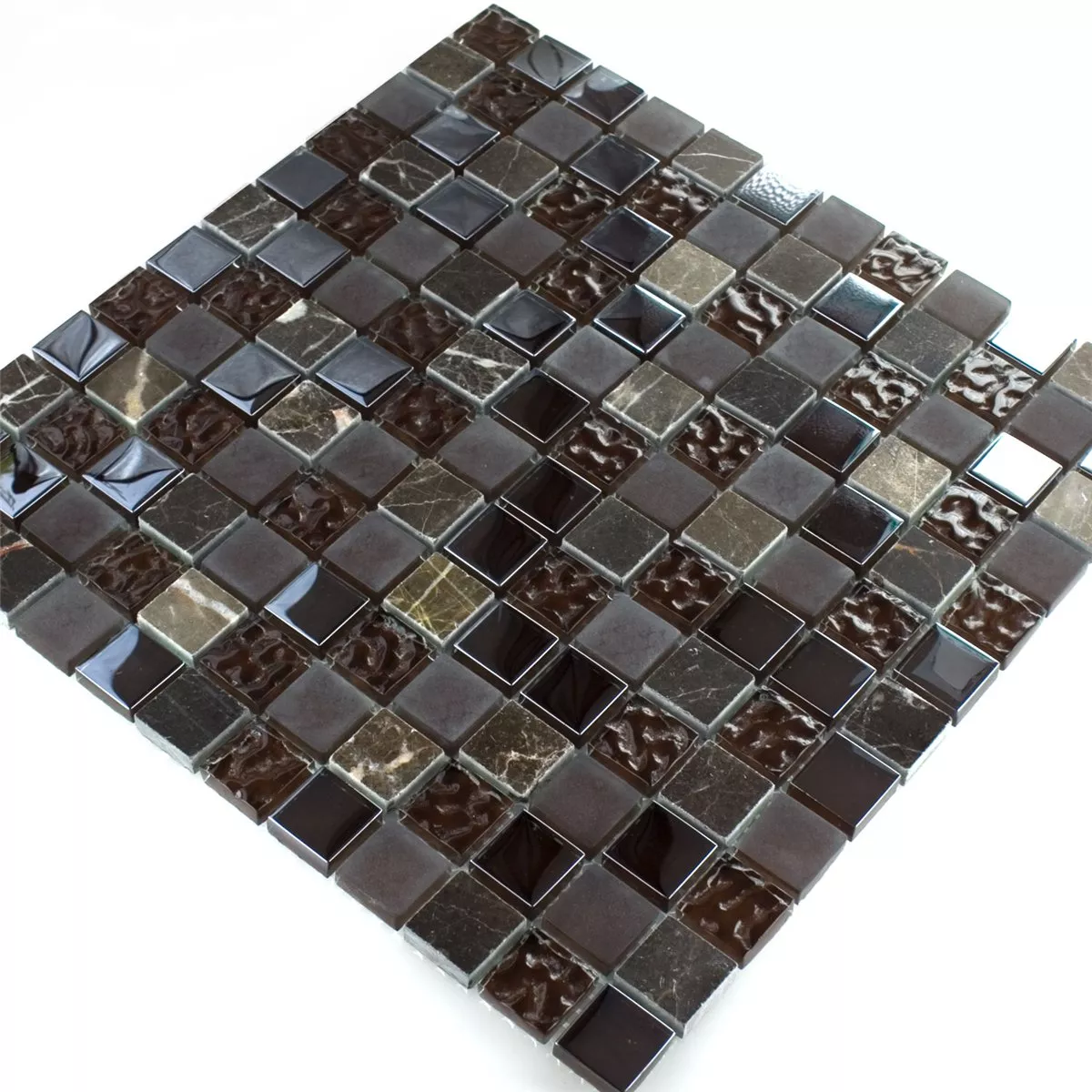 Mosaikfliesen Glas Marmor Mix Sintra Braun 23x23x8mm
