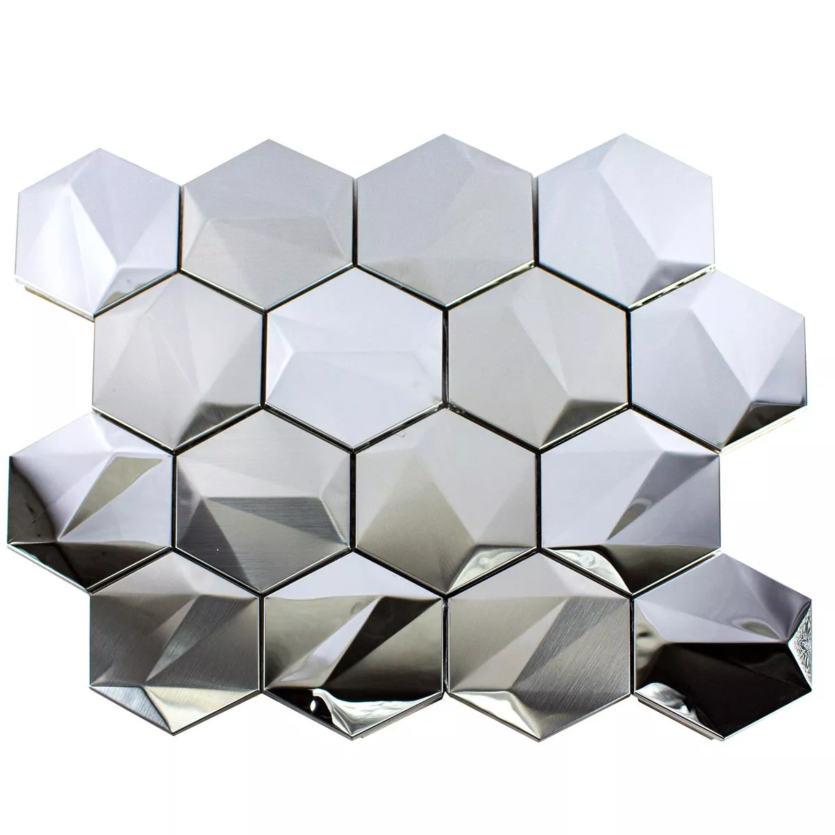 Muster von Edelstahl Mosaikfliesen Durango Hexagon 3D Silber