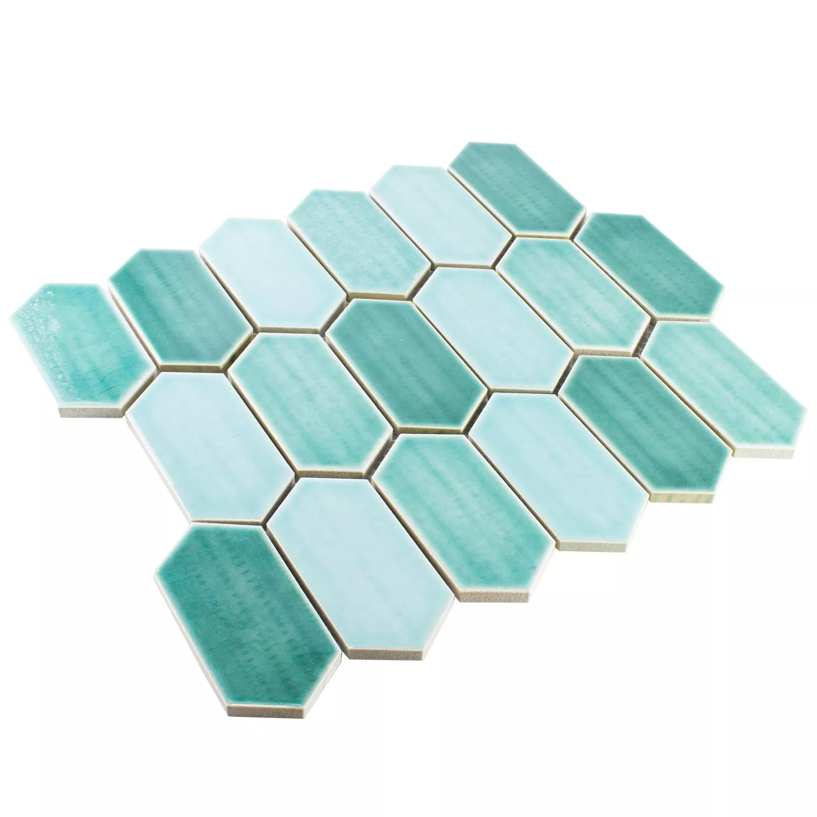 Muster von Keramik Mosaikfliesen McCook Hexagon Lang Türkis Grün