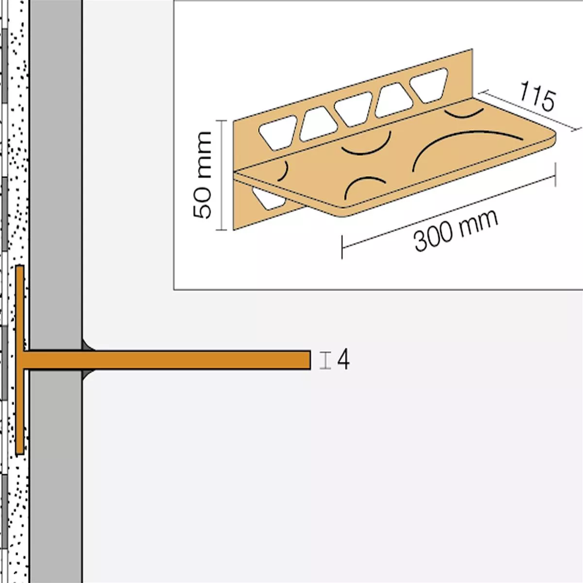 Duschablage Wandablage Schlüter Rechteck 30x11,5cm Curve Elfenbein